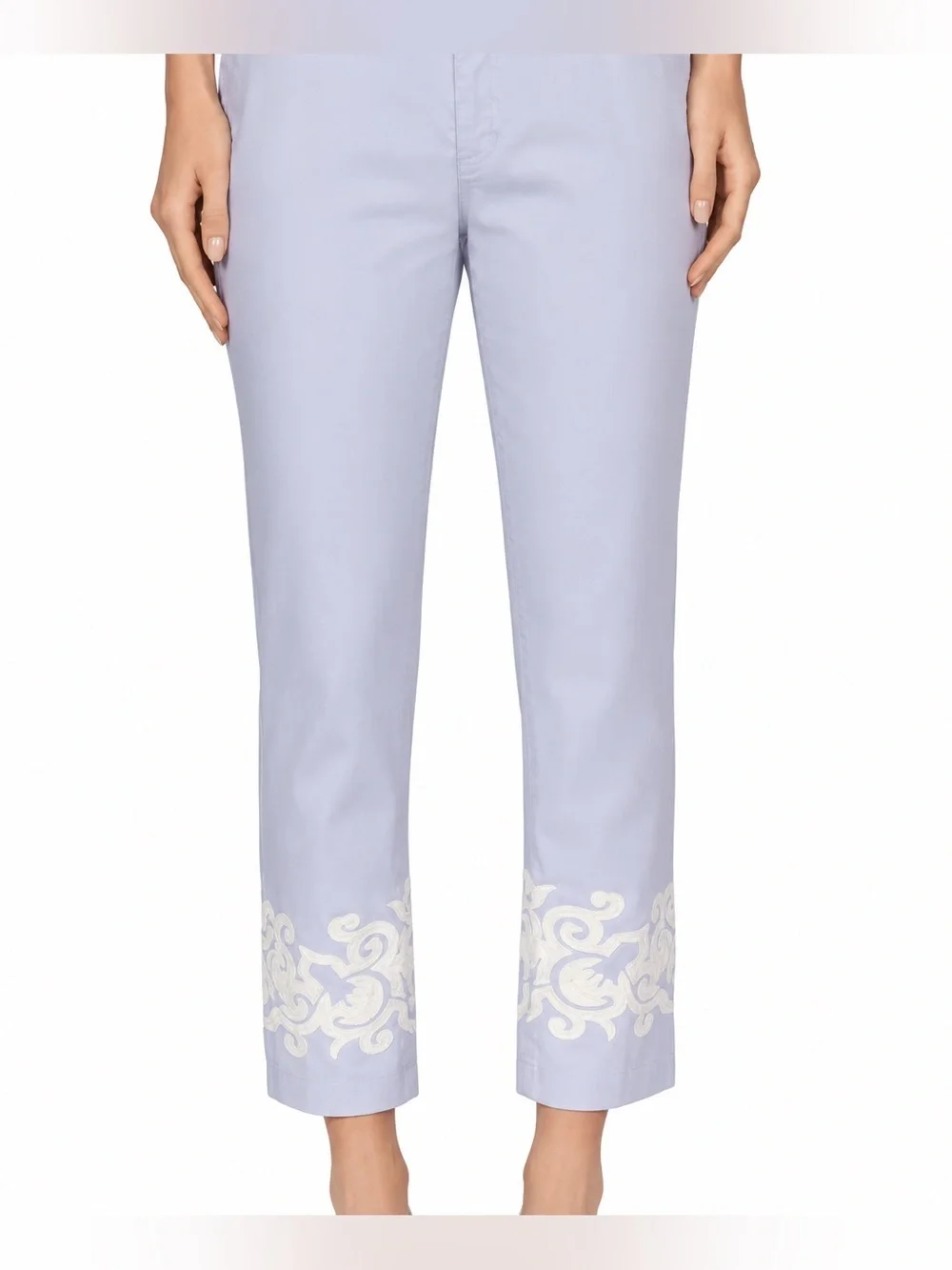 Tory Burch Adrienne light purple embroidered chinos, size 28